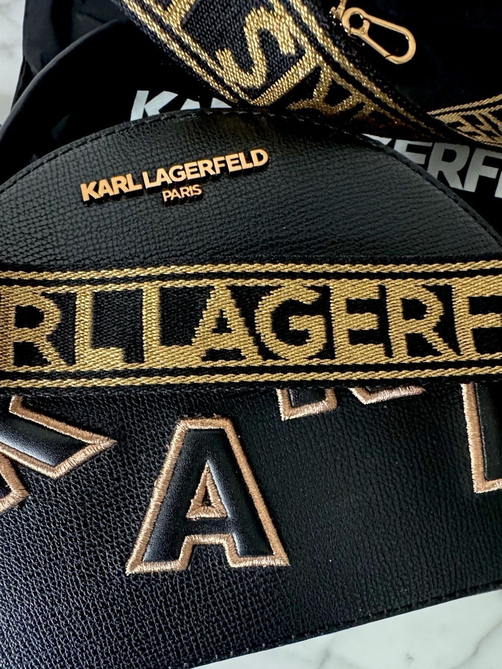 Karl Lagerfeld unique shape,embroidered brand spell out,branded crossbody strap - Picture 10 of 10